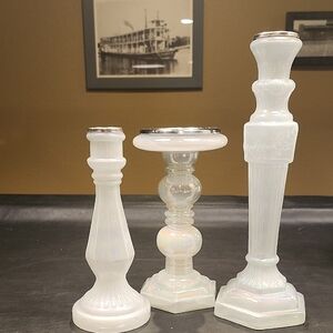 Elegant White Glass Candle Holders Set